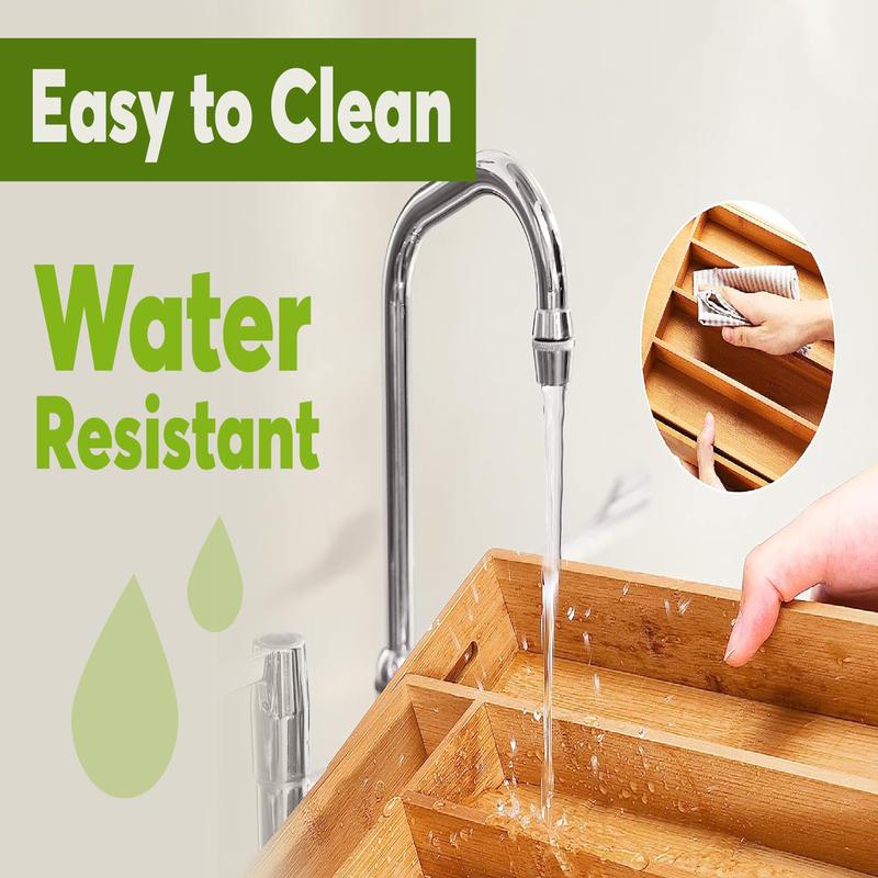 Expandable Bamboo Drawer Organizer With Dividers, Adjustable Storage Box For Kitchen Utensils, Cutlery, Knives, And Stationery, 17.5" x 13" x 2"