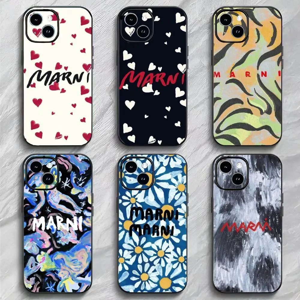 Colourful MarniS Phone Case Black Matte Slim Artistic Protective Cover For iPhone 11-17 Pro Max/Plus & Samsung Galaxy S23-S25