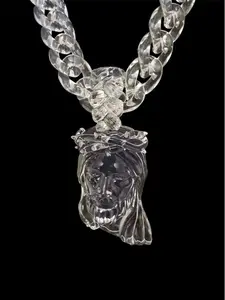 Acrylic Jesus Piece Pendant Cuban Link Necklace-Modern Artistic Stylish