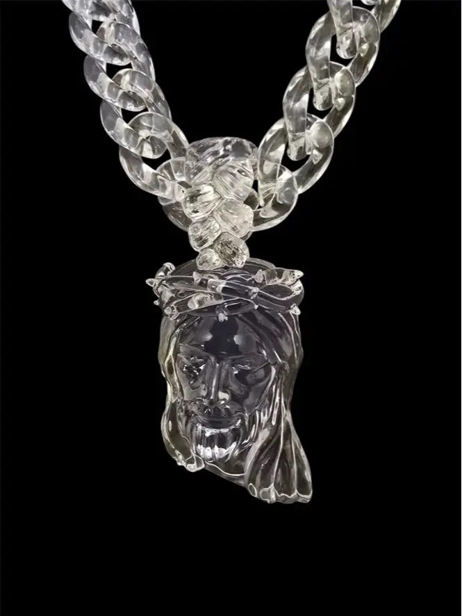 Acrylic Jesus Piece Pendant Cuban Link Necklace-Modern Artistic Stylish