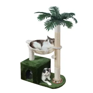 Fantasreen Cat Tree 38" Cat Tower with Large Hammock Metal, Scratching Post for Indoor Cats with Condo, for Living Room, Green & White Pet Supplies Home Natural