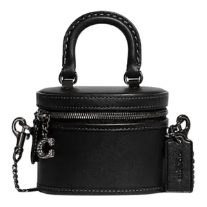 COACH Trail 12 Mini Black Leather Crossbody Bag with Detachable Chain Strap for Women