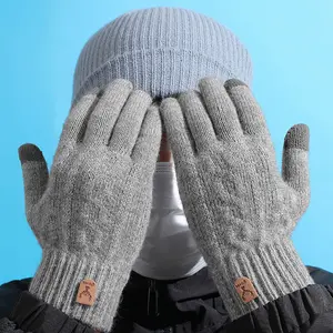 [Thermal Winter Gloves] 1 Pairs Thermal Winter Gloves for Boys & Girls Ages 9-12Y - Touchscreen Compatible, Brushed & Thick with Five-Finger Design, DecorLeather label & Ribbed Cuffs for Cold Weather, Outdoor Activities, Young Cyclists (Black)