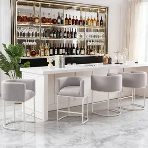 26" Height Modern Counter Bar Stools Set of 1/2/3/4 - Barrel Back Upholstered Stools with Armrests, Sturdy Black Metal Frame & Soft Linen Fabric (Beige/Gray/Black), Perfect Armless & Comfortable Seating for Kitchen Island & Home Bar