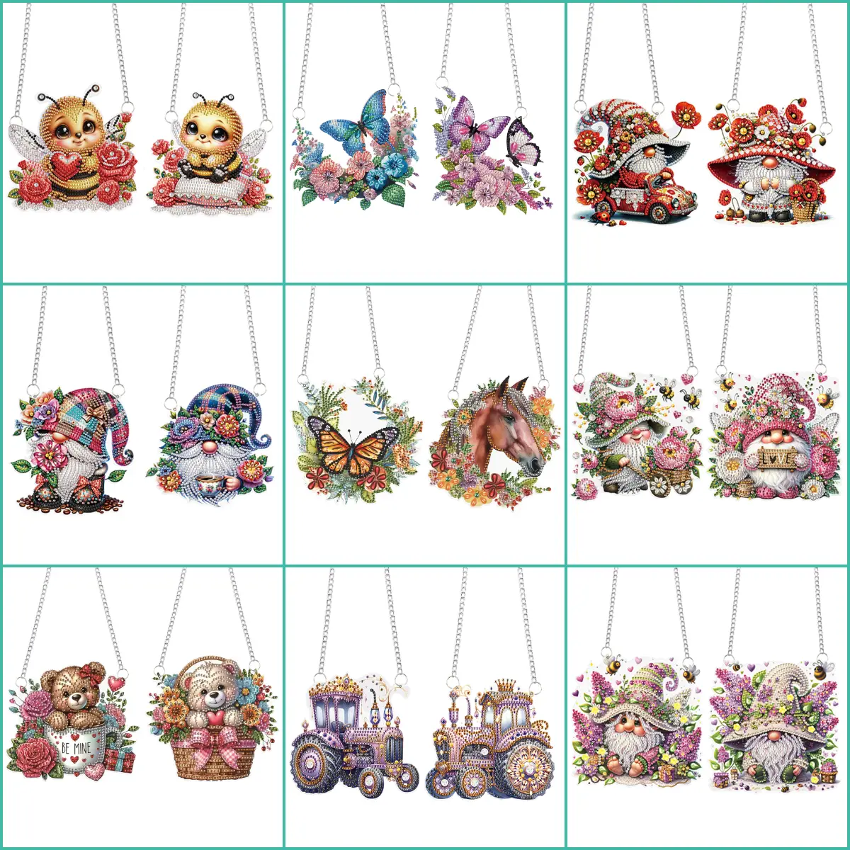 2pc DIY Flowers / Butterfly / Car / Cartoon Special Shape Diamond Painting Hanging Pendants for Wall Window
