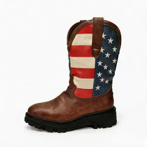 2026 New USA 250th Independence Day Patriotic Deck Cowboy Boots for Men Fashion National Chunky mid-heel slip-on retro fashion boots patchwork vintage western cowboy boots botas vaqueras para hombre thick non slip sole cowboy boots platform lug sole boots