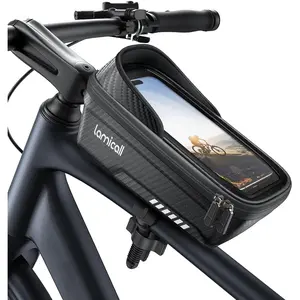 Bike Frame Bag Waterproof - [1s Release] [2 in 1] Bike Phone Bag, Bike Phone Holder Mount, Bicycle Top Tube Bag, Cycling Pouch with Rain Cover, Bike Accessories for Phones Under 7"