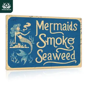 Vintage Mermaid Letter Pattern Metal Sign, 1 Count Retro Decorative Plaque, Wall Decor for Home Farmhouse Living Room Dorm Bedroom Multicolor