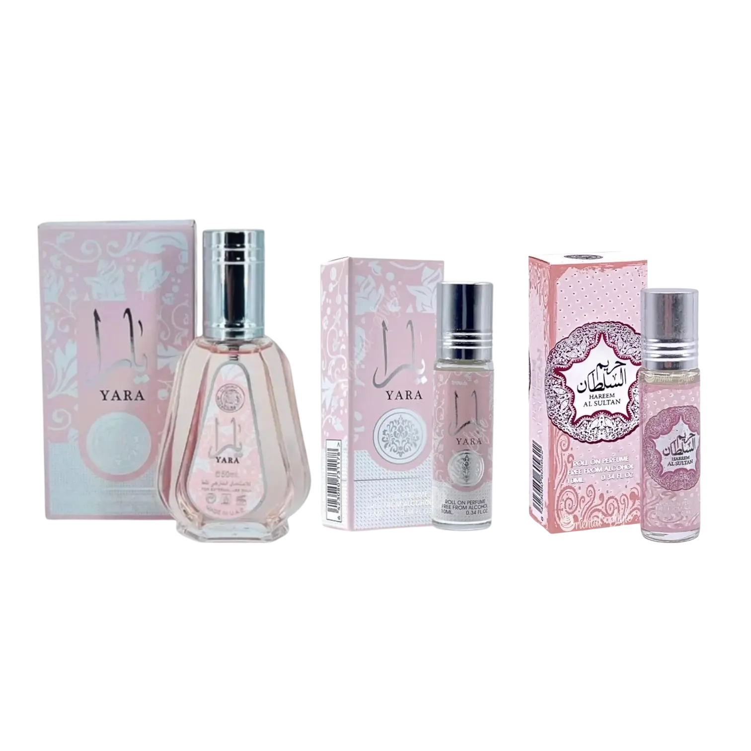 (3pc Bundle Pack) 1.7oz Yara EDP Spray + Yara + Hareem Al Sultan 10ml Perfume Oil Roll-On by Ard Al-Zaafaran