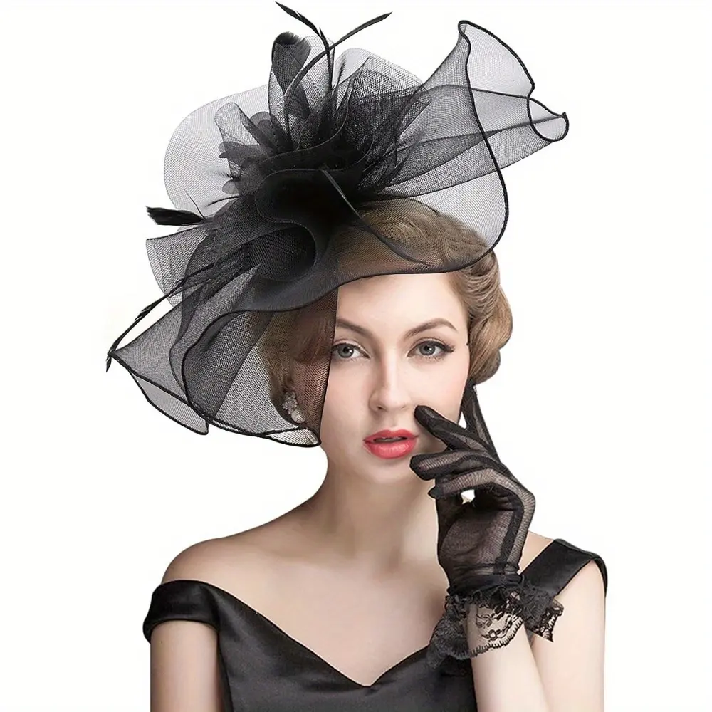 Fascinator Hat Floral Feather Pillbox Derby Hats for Women  display picture 3