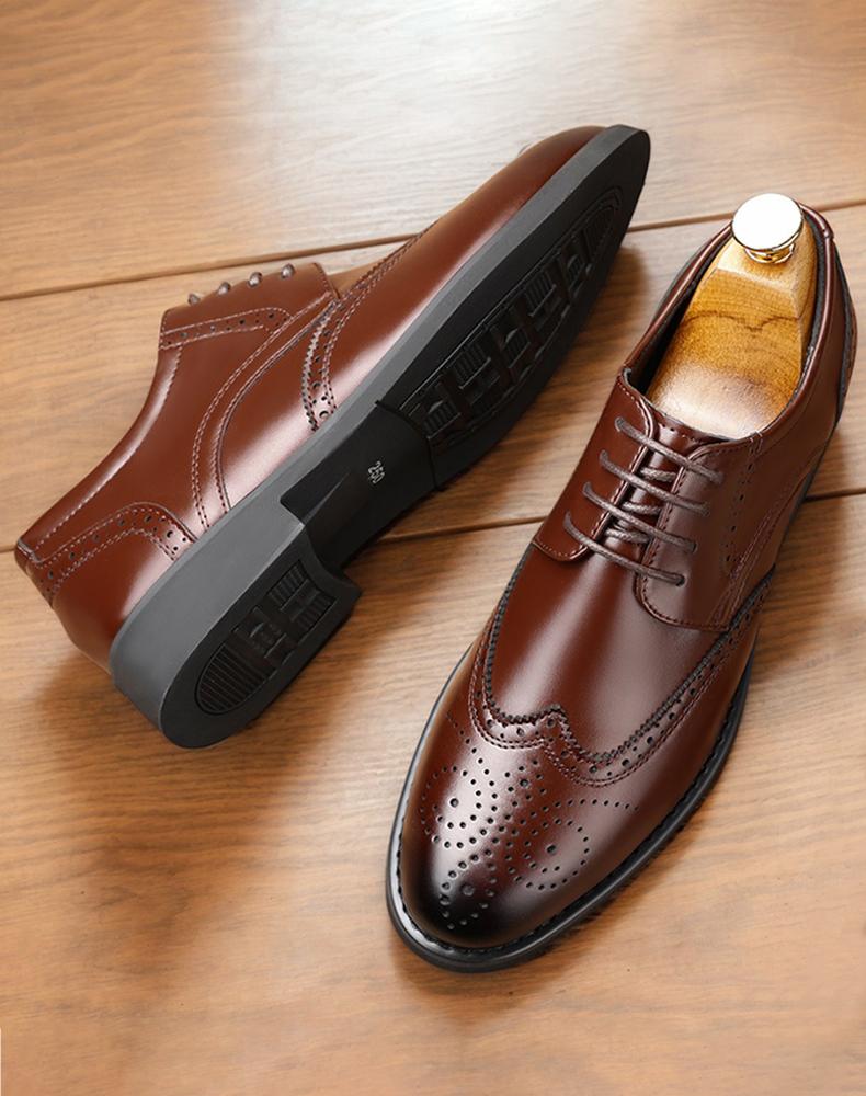 Men's Classic Brogue Wingtip Oxford Dress Shoes, Formal Leather Lace-Up Shoes6661