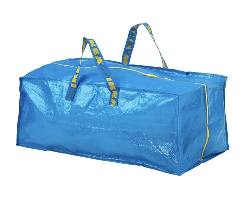 IKEA FRAKTA Blue Foldable Storage Bag - 20 Gal Capacity, Zipper Closure, Heavy-Duty Utility Tote with Adjustable Straps & Handles for Laundry, Groceries (Home Organizer Supplies)