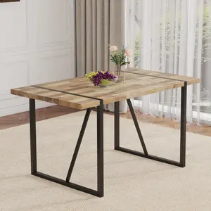 A minimalist retro rectangular dining table with a specially textured top and black metal legs.Contemporary Minimalist MDF Wood Color Textured Tabletop.Able To Give People A Visual Beauty With Rules. wayfair  furniture