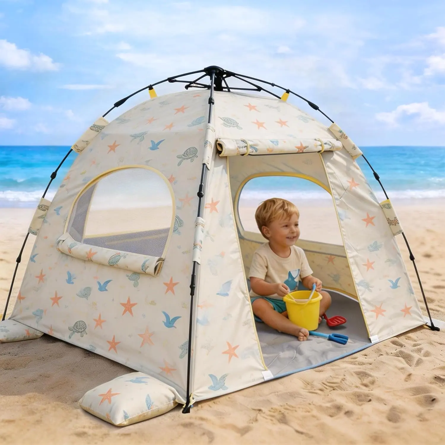 Baby Pop Up Beach Tent Sun Shelter - UPF 50+ UV Protection, Silver-Coated Interior, Breathable Mesh Ventilation, Easy Setup, Wind-Stable Shade for Infants & Toddlers
