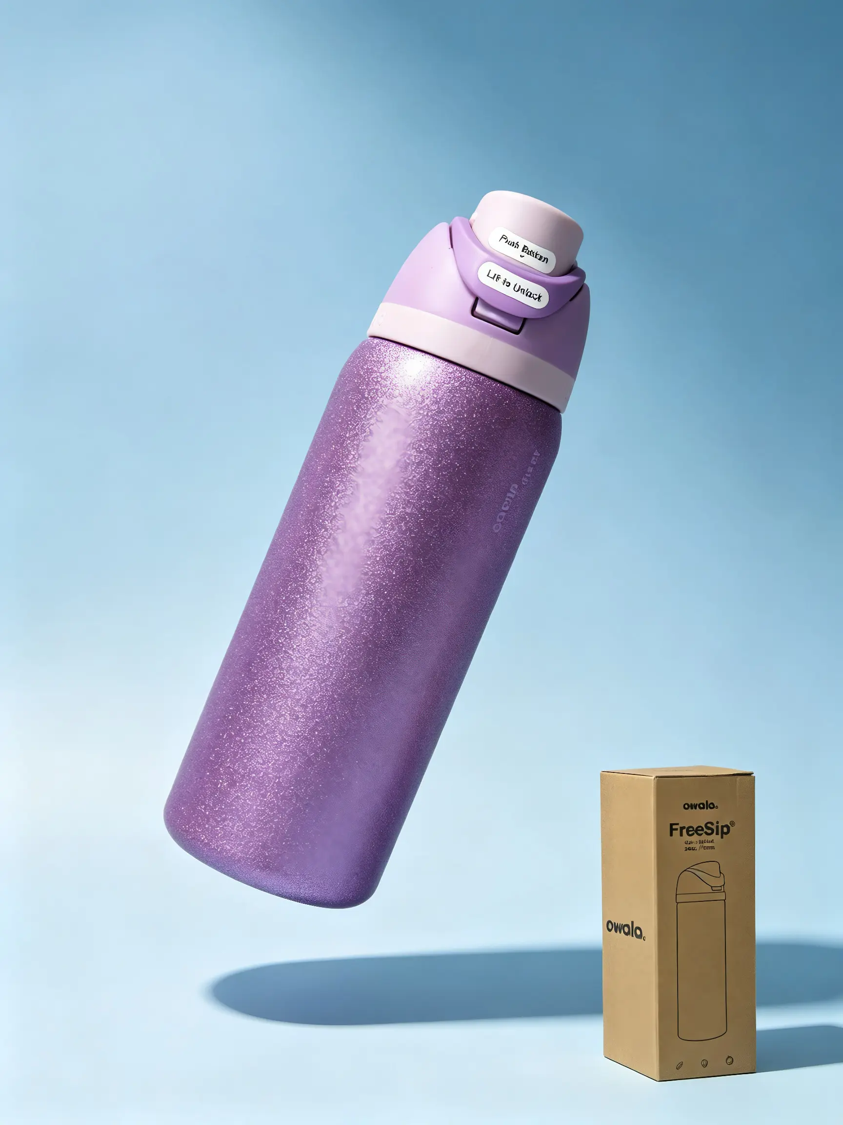 Owala 32oz Purple Glitter Leakproof Insulated Stainless Steel Vacuum Flask Drink Bottle - BPA-Free, Flip-Top Locking Lid, Double-Wall Insulation, Portable, Stylish, All-Day Cold Retention, Ideal for Gym, Travel
