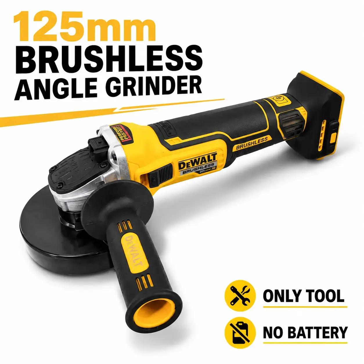 DEWALT DCG405NT Cordless Brushless Motor Disc Grinder - 125mm, 9000 rpm, DIY-Friendly, Durable, Easy to Maneuver, Versati