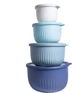 Cook with Color Prep Bowls with Lids 8 Piece Set Wide and Deep Nesting Plastic Mixing Bowls Blue Enchante Dishwasher Freezer Safe BPA Free Ombre Shades 18 oz to 115 oz