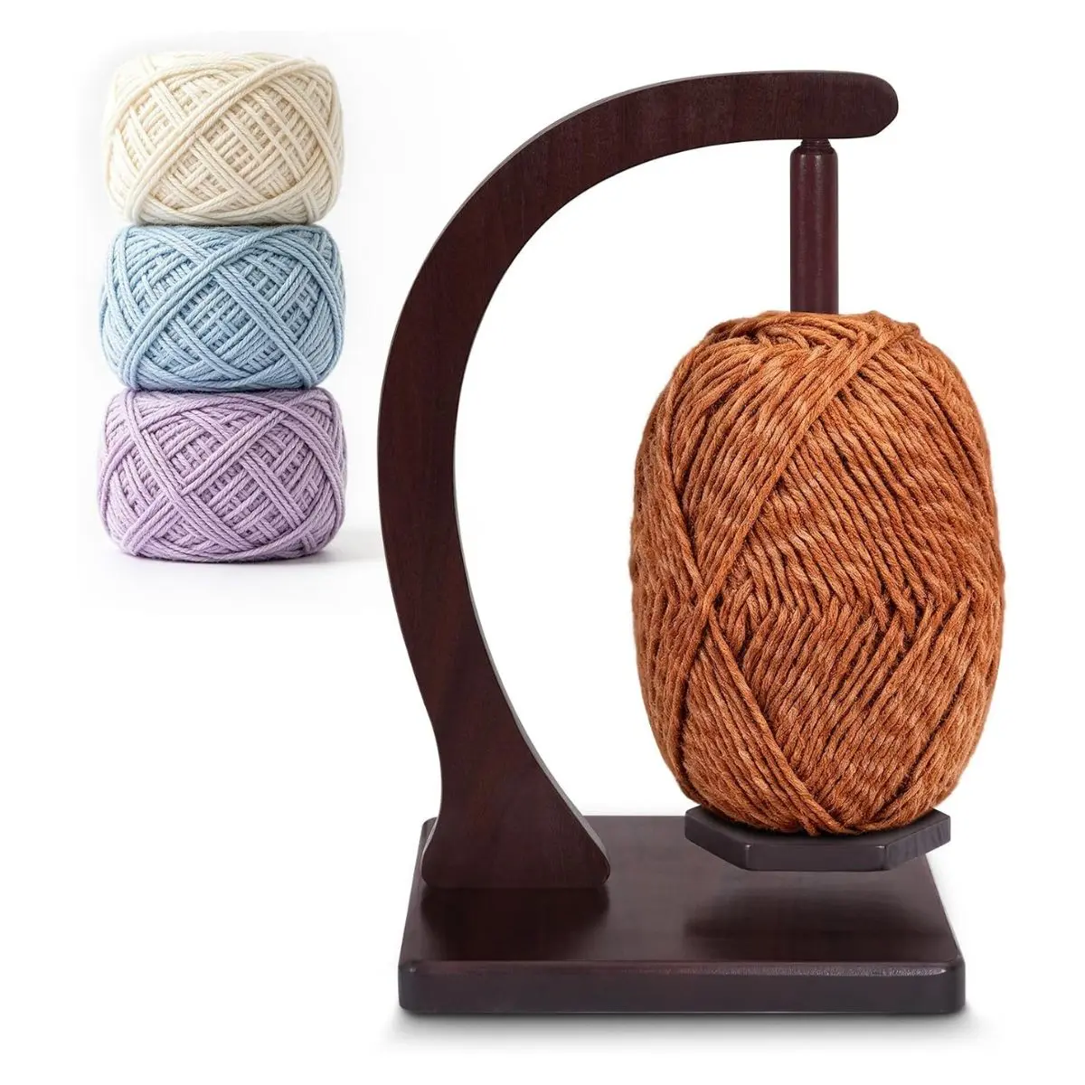 Wooden Yarn Holder Spinner – 360° Rotating Tangle-Free Yarn Bowl with Magnetic Spindle for Knitting & Crochet