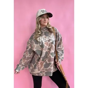 Tilly Howdy Oversized Dark Camo Mockneck Crew