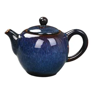 Porcelain Teapot, 12oz Tea Pot Small Teapot Ice Crack Glazed Ceramic Tea Kettle Kiln-changing Glaze Teapot