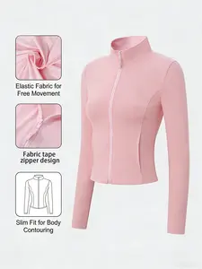 Trending Pink Zip-Up Yoga Jacket – Buttery Soft, Stretchy & Slim Fit! Perfect for Gym, Running, or Casual Errands. Breathable, Quick-Dry Fabric & Stand Collar for Extra Coverage. Viral TikTok Activewear You Need in Your Closet! Yoga Jacket Top