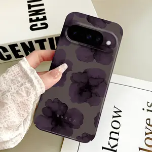 Dark Purple Flower Pattern Elegant Case for Google Pixel 7/8/9/10 Pro 5G Shockproof Precise - hole Film Case Niche Design