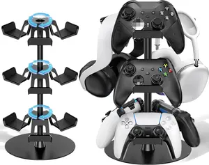 Headset Stand 3 Tiers for Desk, Rotatable Gaming Controller Stand for PS5/PS4//Switch2/PS Portal/Phone, Universal PC Gamer  Accessory Controller/Headphone Holder for 9 Packs Controller