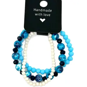 Rain Flower Stone and Glass Crystal Beaded Stretch Bracelet Stack