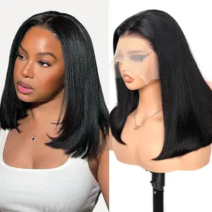 13x1 T Part Bob Wig Human Hair 8-10inch Middle Part Bob Wig 150% Density Transparent Lace Pre-Plucked with Baby Hair for Women Natural Look T Part Design
