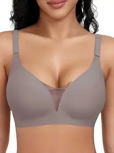 Women's Solid Wireless Bra, Comfortable Breathable Seamless Bra, Soft Supportive Lingerie for Daily Wear, Multiway Bra