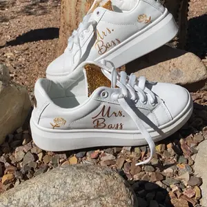 Wedding Shoes- White Casual Style with Gold Accents, Perfect for Wedding Celebrations