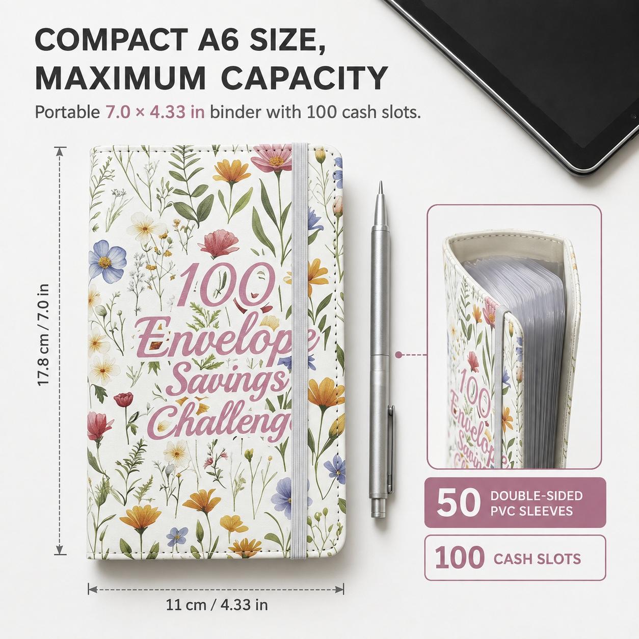 100 Envelope Challenge Binder, 100 Envelopes Money Saving Challenge Book, Cash Envelope Budget Binder with Savings Tracker and 50 PVC Sleeves, Easy Way to Save $5,050, Budget Planner