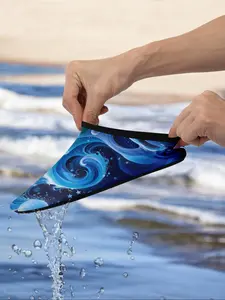 Men's Random Blue Wave Print Water Shoes, Casual Quick Drying Aqua Shoes for Beach, Swim Shoes for Women & Men, Non Slip Beach Yoga Pool Camping Shoes