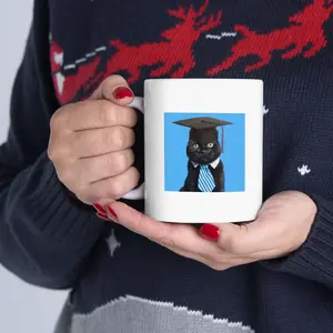 Graduate Cat Meme Mug Funny Cat Graduation Coffee Cup for Men Women | Minimal Geometric Cat Design Ceramic Mug | College Grad Gift Idea | Funny Student Humor Coffee Tea Mug | Birthday Graduation Party Gift | Viral TikTok Cat Meme Mug