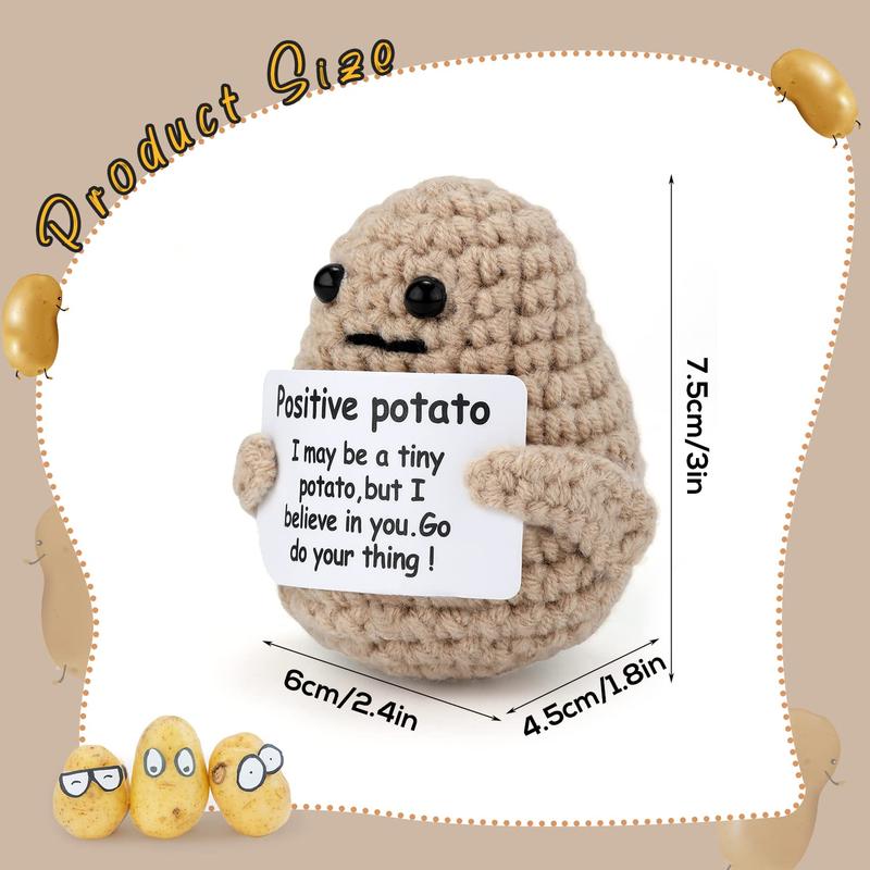 Funny Knitted Wool Potato Toy with Positive Card - Creative Cute Crochet Doll Cheer Up Gift for Friends, Parties, Christmas Decoration and Encouragement