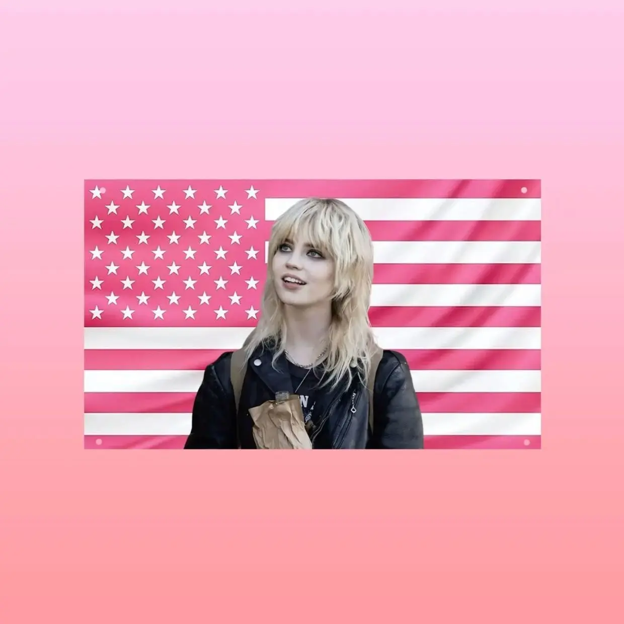 Natalie Scatorccio Pink USA Flag, Yellowjackets Wall Art, Sophie Thatcher Frat Decor