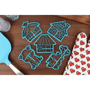 Three Little Pigs Storytime Cookie Cutters - Big Bad Wolf, Brick House, Little Pig, Stick House, Straw House