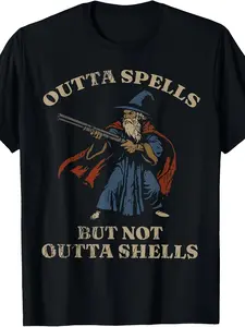 Outta Spells But Not Outta Shells Wizard Fantasy Meme T Shirt Extra Long PlusSize PLUS SIZEBreathable Short-sleeved Casual Shirt with a Simple Design, Suitable for Gyms, Travel, Beaches, and Training Occasions.