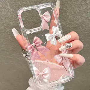 Sweet Bow Design Transparent Tpu Phone Case, Anti-Drop Thickened Cover, Valentine's Day Gift for Boyfriend/girlfriend, Compatible with iPhone Models