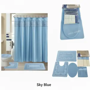 18pcs bathroom washroom set waterproof shower curtain bath set toilet lid cover rug set