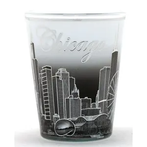 Chicago Illinois Silver Skyline B&W Ceramic Shot Glass
