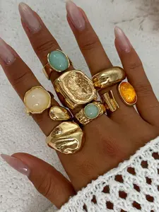 7-Piece Vintage Geometric Zircon Inlaid Ring Set, Bold Metal Statement Rings for Women, Perfect for Daily Wear and Party Jewelry Gifts