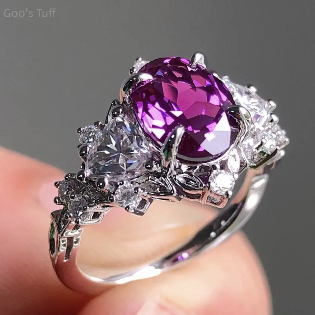Ladies cubic zirconia engagement ring European amethyst tone finger band sturdy alloy frame dazzling polished stones for dating party daily wear