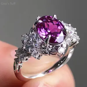 Ladies cubic zirconia engagement ring European amethyst tone finger band sturdy alloy frame dazzling polished stones for dating party daily wear