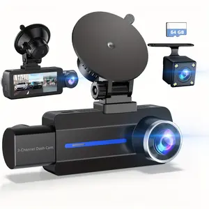 Dash Cam Front And Rear 2.5K/1440P 3 Channel Dash Camera For Cars Dash Cam Front Rear And Inside With 64GB Card, 3.16" IPS Screen, G-Sensor, Loop Recording, Night Vision, Parking Mode