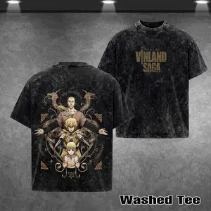 Retro Vinland Saga T-shirt, Retro Anime Double Printed Vintage Washed Tee Unisex Oversize Heavyweight Cotton T-shirt for Anime Fans and Lovers Oversized
