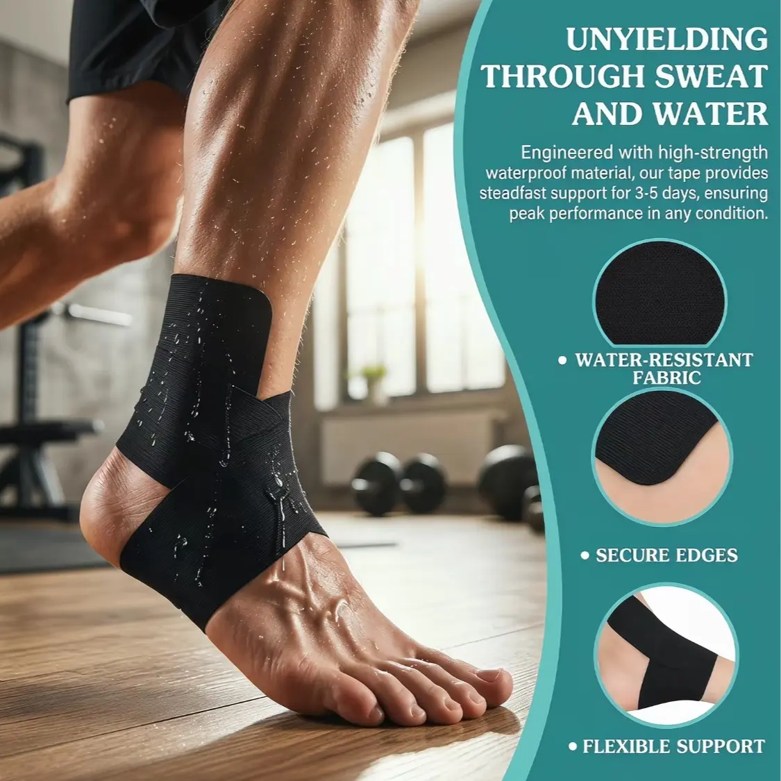 10 Pcs Precut Kinesiology Tape for Ankle, Original Cotton Breathable Elastic Athletic Tape, Pain Relief Minimize Ankle Sprain Provides Support and Stability for Ligament and Muscle(Black) sport, Adults, Fits All Foot Sizes, Wave Adhesive