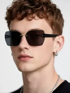 Men's Trendy Casual Frameless Geometric Sunglasses, Lightweight Durable Sun Glasses, Fashion Accessory for Outdoor Activities
