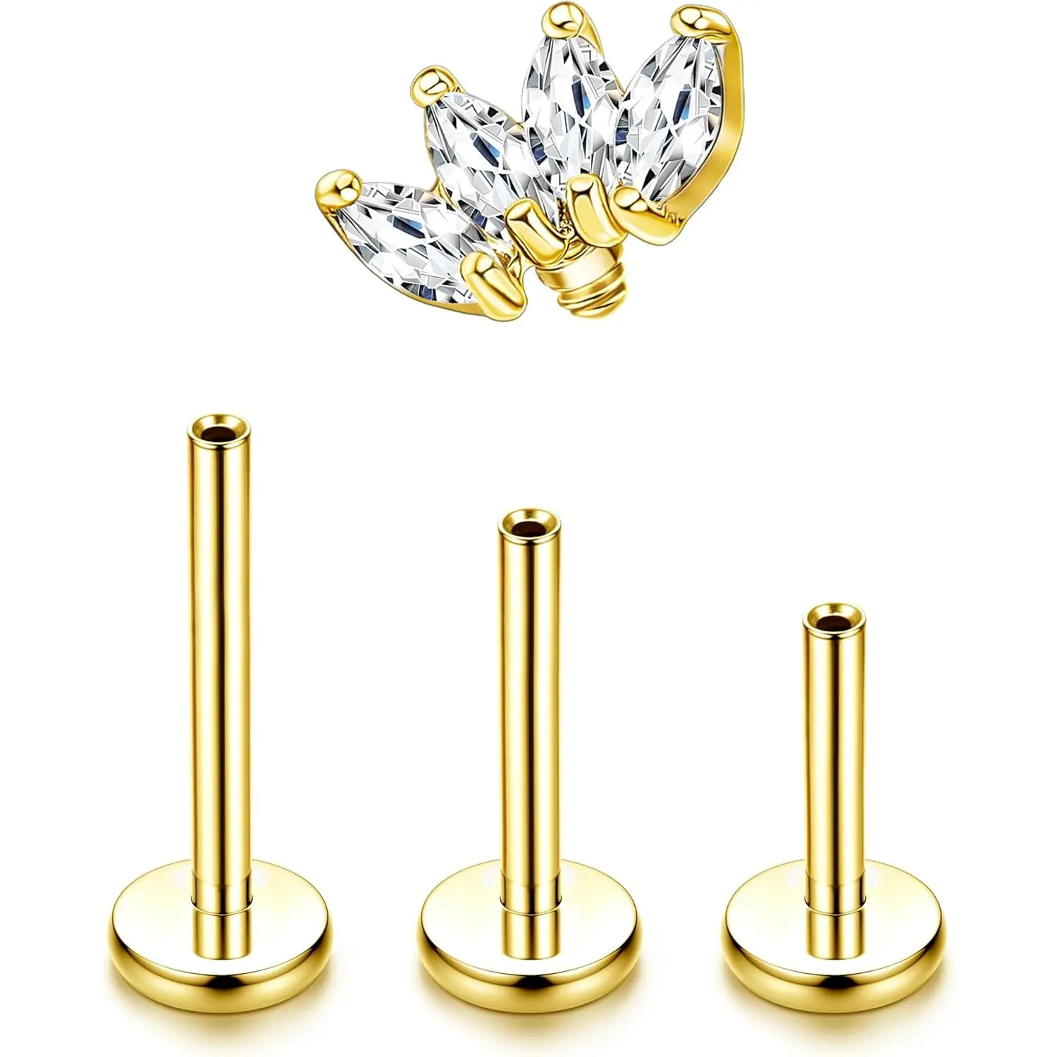 Milacolato G23 Titanium Female Helix Piercing Earrings - Internally Threaded Flat Back, Hypoallergenic 16g Earring Stack for Conch Piercing, Tragus, Cartilage Labret (10mm, 6mm, Silver, Gold), Tragus Earrings