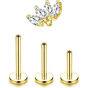 MILACOLATO G23 Titanium Helix Piercing Jewellery Cartilage Earrings Internally Threaded Flat Back Ear Piercing Labret Conch Piercing Hypoallergenic Helix Earrings Silver Gold Tragus Piercing Jewellery